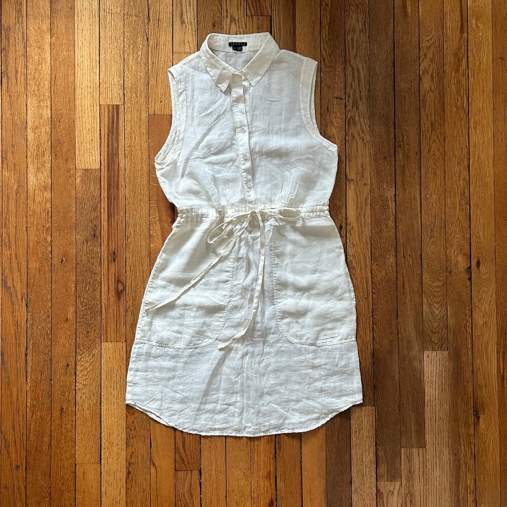 Theory light beach coverup dress ivory off white minimalist mini size 6 US small